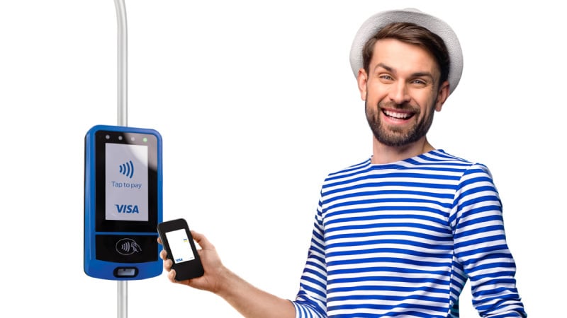 man using visa tap to pay with a mobile